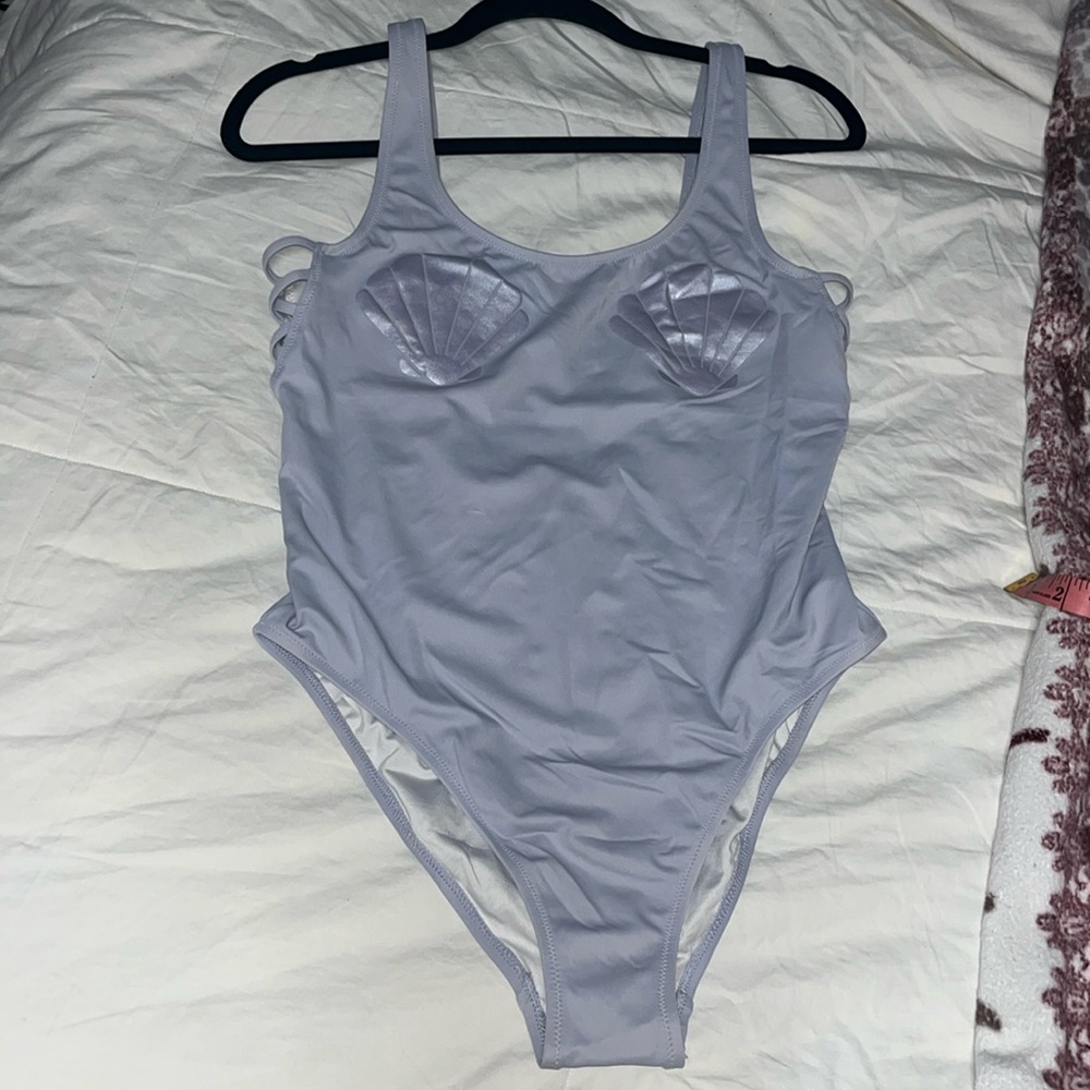 PINK Mermaid Shell Lavender One Piece Bathing Suit with Cut Outs